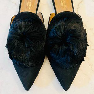 Aquazzura Powder Puff Pom-Pom Slides / Mules, Size 38